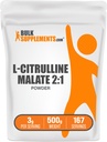 BulkSupplements.com L-Citrulline Malate 2:1 Powder - Nitric Oxide Boost, Citrulline Malate Supplement - Unflavored & Gluten Free - 3g por Servings, 500g (1.1 lbs) (Pack of 1)