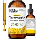 Salvaje &amp; Orgánica Turmeric Suplemento líquido - Soporte Conjunto - Curcumina Turmérica con Extracto de Pepper Negro - Gotas de raíz de la cúrcuma - Vegan, Azúcar &amp; Sin alcohol Tintura - 2 fl oz