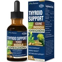 Tiroides de soporte de tiroides - Suplemento de yodo líquido, Gotas de YODO y Selenio para Tiroides, Con Rodiola Semenovii y Ortiga, Combate la Fog cerebral w/Ashwagandha & Rhodiola Extract Tincture.2 oz
