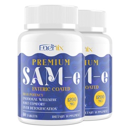 1200 MG SAM e Suplemento para Brain, Mood, Joint y Liver, High Absorption SAM-e (S-Adenosyl-L-Methionine) con CoQ10, 5-HTP, Enteric Coated 120 Tablets, Vegan