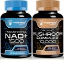 WELLNESS LABSRX NAD Suplemento, 1500mg - Liposomal NAD+ Suplemento con Resveratrol Silencioso Suplemento de Mushroom Orgánico cápsulas - 10000mg - 25 en 1 cápsulas de complejo de hongos