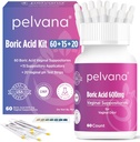 Pelvana Boric Acid Suppositories for Women 60 + 15 Applicators + 20 pH Test Strips = 95 Piece Kit for Vaginal Odor - Third-Party Lab Tested &amp; Made in The USA