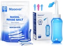 MAOEVER Neti Pot with 130 Nasal Wash Salt Packets Sinus Rinse Bottle Bottle Limpiador Presión Rinse Nasal Irrigación para adultos &amp; Kid BPA Gratis 300 ML Sticker Thermometer