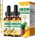 Suplemento de Hierro Líquido para Mujer Hombres &amp; Niños gotas de hierro multivitamina con folato, vitamina C, B6, B12, zinc para la anemia, deficiencia de hierro, constructor de sangre, energía - sabor a piña natural, Vegan 4 Fl Oz