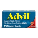 Alimentador de Dolor Advil y Reductor de Fiebre, Medicamento de Alivio de Dolor con Ibuprofeno 200 mg para Dolor de Cabeza, Dolor, Dolor Menstrual y Alivio de Dolor Conjunto - 100 Tabletas Coadas