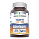 Fórmulas asombrosas Vitamina D3 5000 UI con Vitamina K2 100 Mcg ← 120 Veggie Capsules Suplemento No-GMO Silencio Gluten Gratis Silencio Made in USA