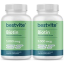 BESTVITE Biotin 5000mcg (240 cápsulas vegetarianas) (120 x 2) - No Stearates - No agentes de flujo - Vegan - No GMO - Gluten Gratis - Pelo, piel, uñas