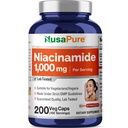 NusaPure Niacinamide 1000mg 200 Veggie Capsules (No-GMO, Vegan) Flush Gratis
