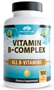 NaturaLife Labs Vitamina B-Complex con Vitamina C &amp; Folic Acid – Incluye B1, B2, B3, B5, B6, B7, B9 &amp; B12 – 100 cápsulas, Vegan, No GMO, Gluten Free