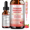 Suplemento de magnesio de potasio gotas líquidas - Suplemento de Potasio de alta absorción con Magnesio, Calcio, Vitamina D3 K2, Vegan, Potasio no GMO Potasio de apoyo de las piernas, Hueso, Musculo - 2 Fl oz