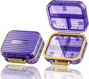Caja pequeña de pill Acedada, Organizador de píldoras de viaje, Caja compacta de 7 piezas de pill resistente a la humedad para el púrpura, Contenedor diario Chic, Medicina Portátil &amp; Vitamin Holder para aceite de pescado &amp; Suplementos, púrpura