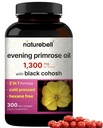NatureBell Evening Primrose Oil with Black Cohosh, 1,300mg Por Serving, 300 Mini-Softgels ← Cold Pressed Seeds, Retains 130mg GLA for Womens Health & Skin Care Support – Hexane Free, Non-GMO