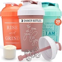 GOMOYO [3-Pack] 20-Ounce Shaker Bottle with Action-Rod Mixer  Protein Shaker Bottle with Motivational Quotes ← Shakers for Protein Shakes are BPA Free and Dishwasher Safe ← Coral, Mint, & Rose