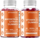 Magnesio Vitamático &amp; Vitamina D3 Gummies Combo - 60 Conteo Vegano Cada