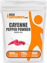 BulkSupplements.com Cayenne Pepper 40000 HU Powder - Suplementos de Capsaicina, Cayenne Pepper Powder - Vegan & Gluten Gratis, 500 mg por Serving, 250g (8.8 oz) (Pack of 1)