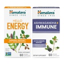 Himalaya Hello Energy with Ashwagandha for Adrenal Support & Daily Energy and & Ashwagandha + Inmune with Vitamin C for Active Immune Support, 60 Capsules Every - Bundle