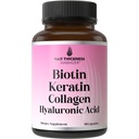 Biotina + queratina + Collagen marino + ácido hialurónico, 4-en-1 Vitaminas de crecimiento del cabello con cápsulas de biotina de 10000mcg, Complejo de lavado para hombres y mujeres con tejido del cabello