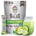 Salud 2-en-1 Bebida Energética Powder + Focus, Cucumber Lime, Organic Caffeine, B6 + B12, Theanine, Clean Energy Drink Packets, Agua Fresca Mix, Non-GMO, Gluten Free, Vegan, 1g de Sugar, (15 Servings)